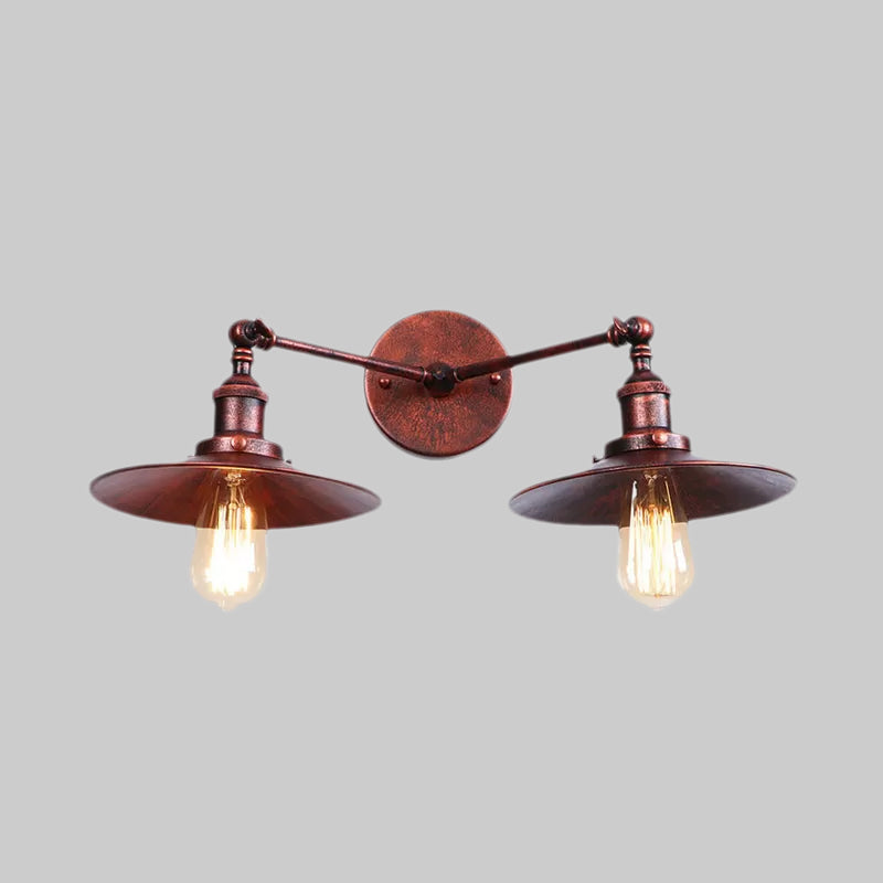 BowLift | 2 Lamps Flat Shade Wall Lighting Industrial Style Brass/Rust Metal Wall Mounted Light for Hallway