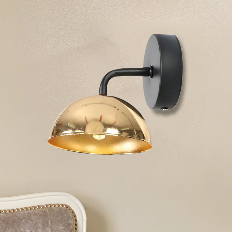 BowLift | 1 Light Wall Lamp Industrial Dome Shade Metal Down Wall Light with Curved Arm in Black/Bronze for Bedroom