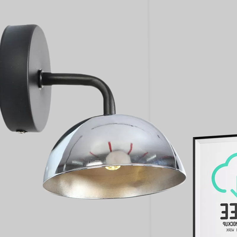 BowLift | 1 Light Wall Lamp Industrial Dome Shade Metal Down Wall Light with Curved Arm in Black/Bronze for Bedroom