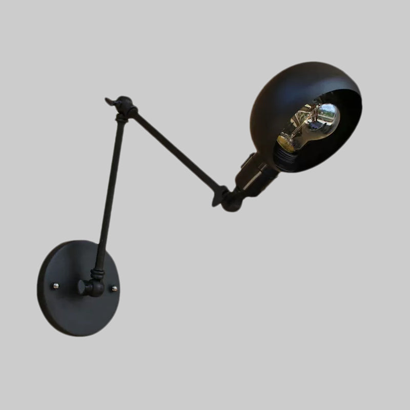 BowLift | 1 head wall-mounted light loft style dome shade metal adjustable wall lamp in black for bedroom