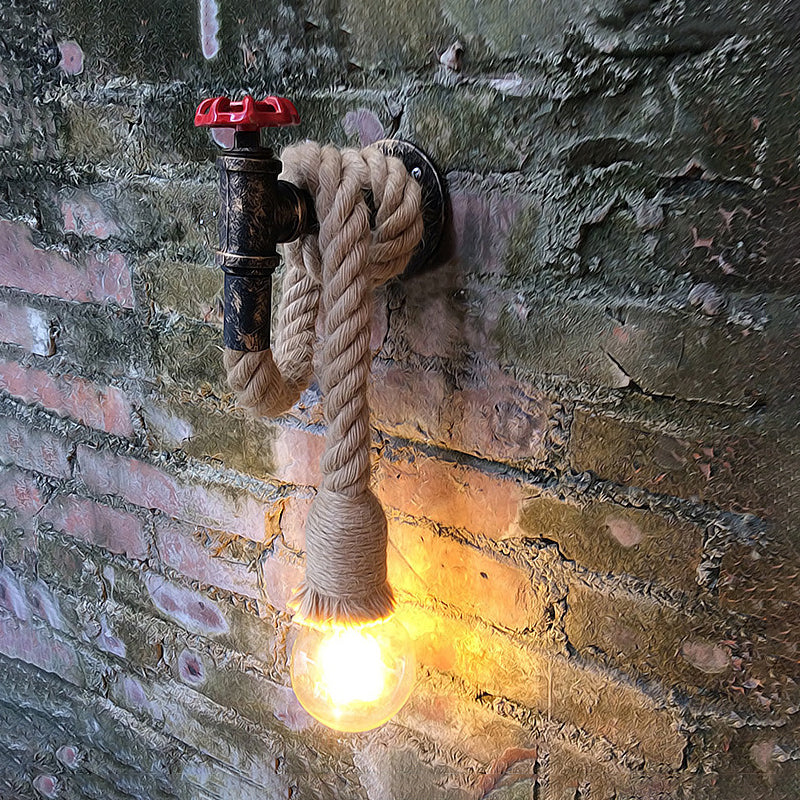 BowLift | Water Pipe Metal Wall Light Lodge Style 1 Bulb Wall Lamp with Hanging Rope in Beige