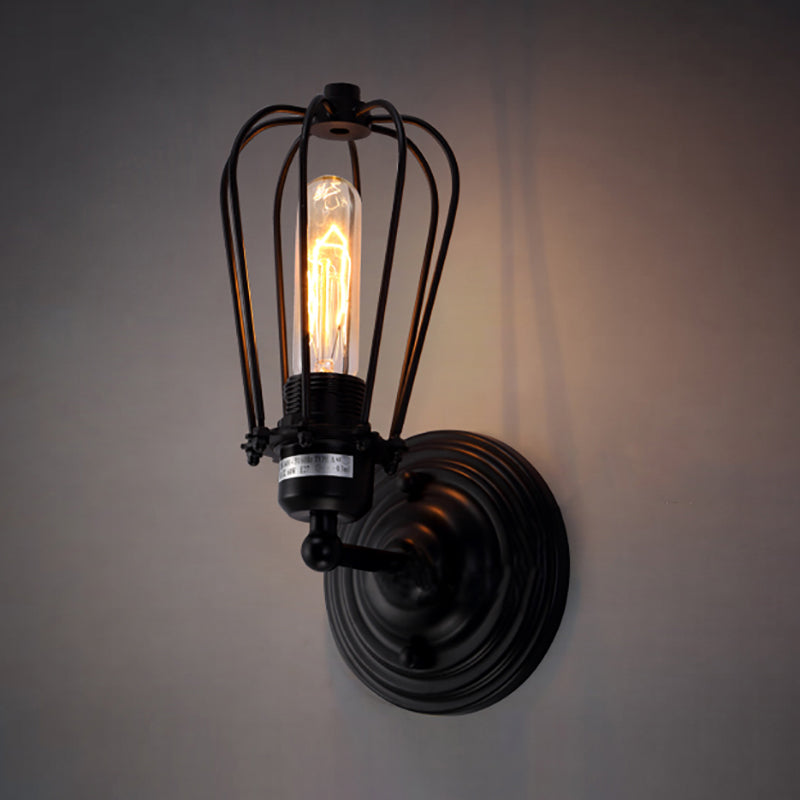 BowLift | 1 Head Wall Scone Light with Bulb Cage Shade Metal Industrial Rustic Hallway Wall Lighting in Black, 2 Packs