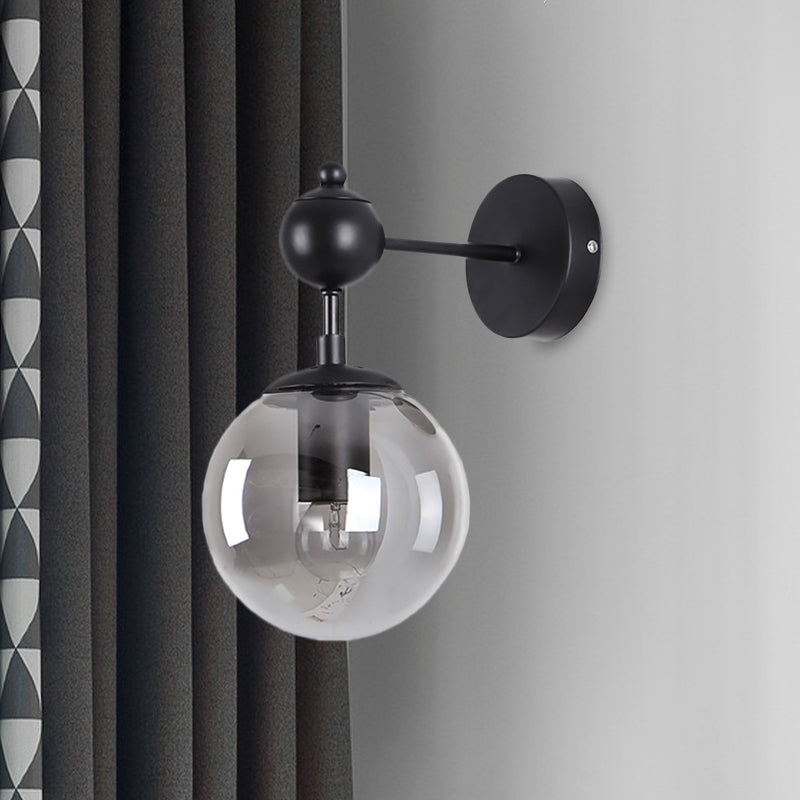 BowLift | Globe Shade Living Room Wall Light Industrial Clear/Grey/Amber Glass 1 Light Black Wall Lamp