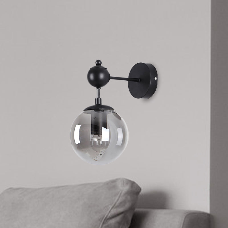 BowLift | Globe Shade Living Room Wall Light Industrial Clear/Grey/Amber Glass 1 Light Black Wall Lamp