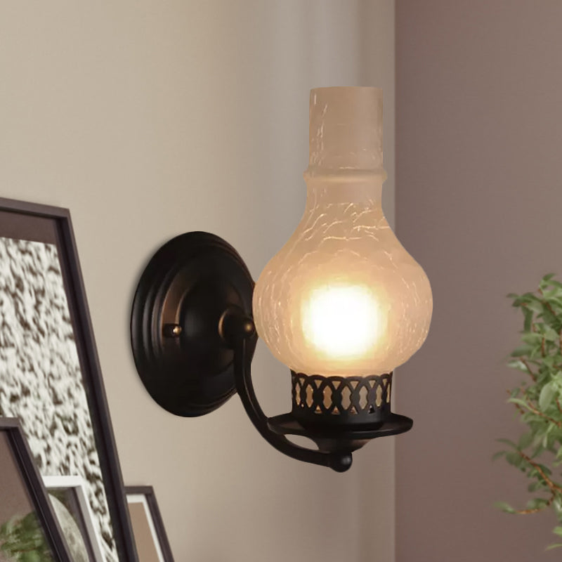 BowLift | 1 Bulb Vase Shade Wall Mounted Light Fixture Rustic White/Amber Spritz Glass Lighting for Hallway