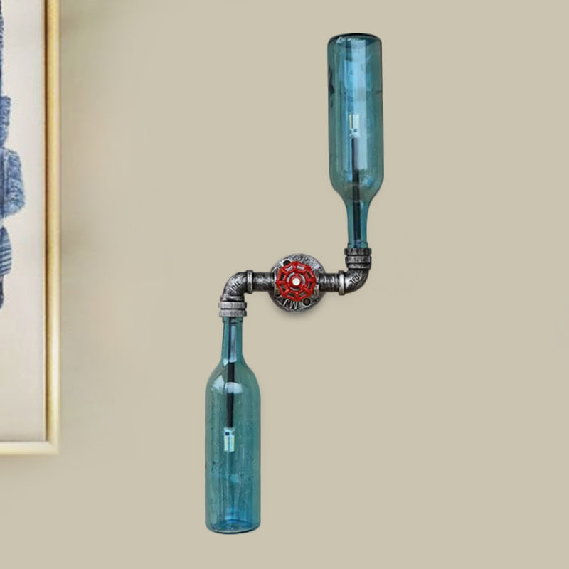 BowLift | Glass Gray/Blue Wall Light Wine Bottle 2 Lights Industrial Style Wall Mount Light for Living Room