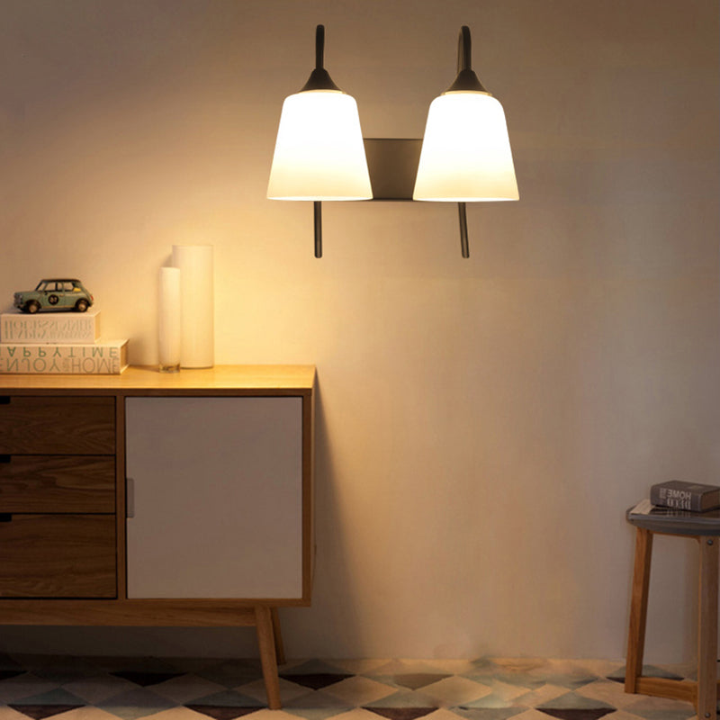 BowLift | 2-Bulb Frosted Glass Wall Light Industrial Black Angled Bedroom Wall Light