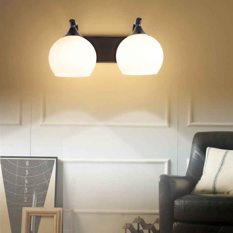BowLift | 2 Light Frosted Glass Wall Sconce Light Industrial Black Bubble Living Room Lighting Fixture