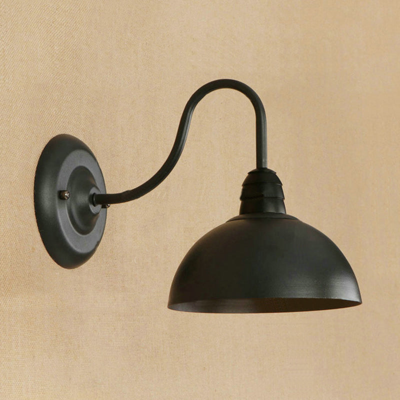 BowLift | 1 Head Wall Sconce Retro Dome Shade Metal Sconce Light Fixture with Curved Arm in Black