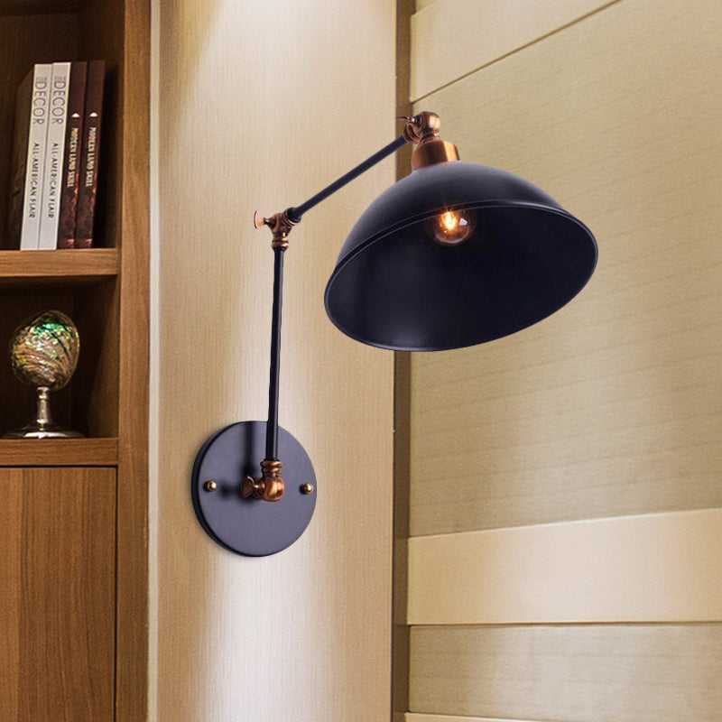 BowLift | 1 Bulb Wall Light Vintage Swivel Arm Metal Wall Lighting with Bowl Light in Black for Staircase