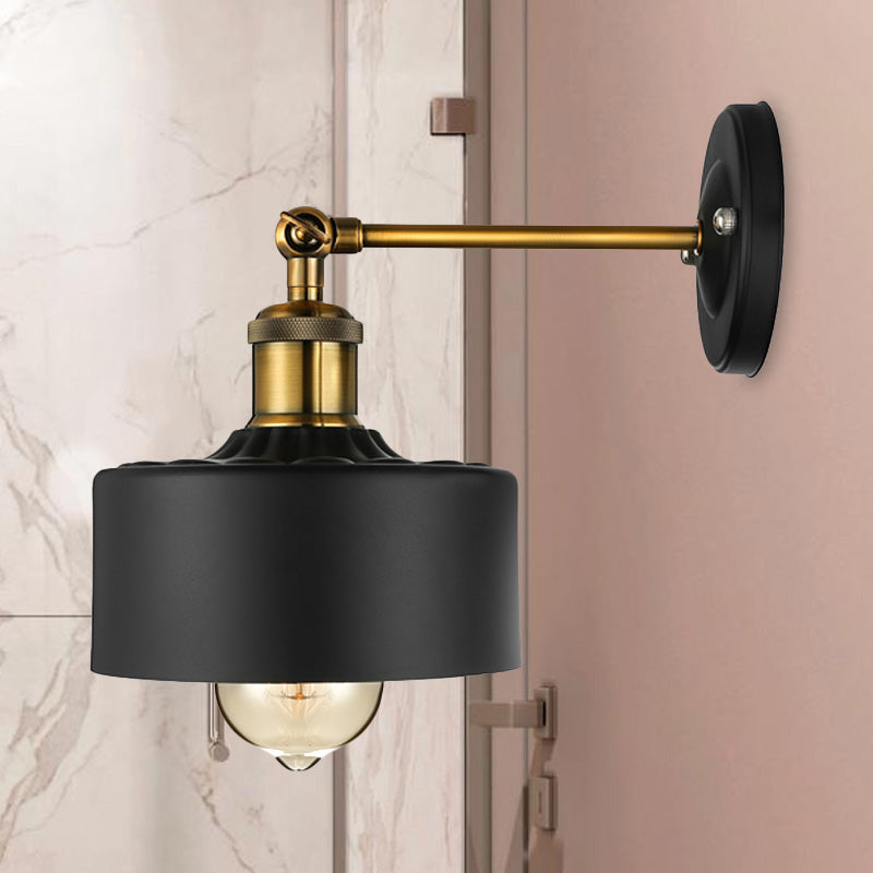 BowLift | 1 Light Wall Lamp Loft Style Dome/Drum Shade Metal Adjustable Wall Lamp in Black for Bedroom
