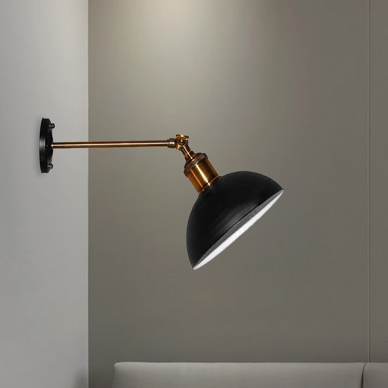 BowLift | 1 Light Wall Lamp Loft Style Dome/Drum Shade Metal Adjustable Wall Lamp in Black for Bedroom