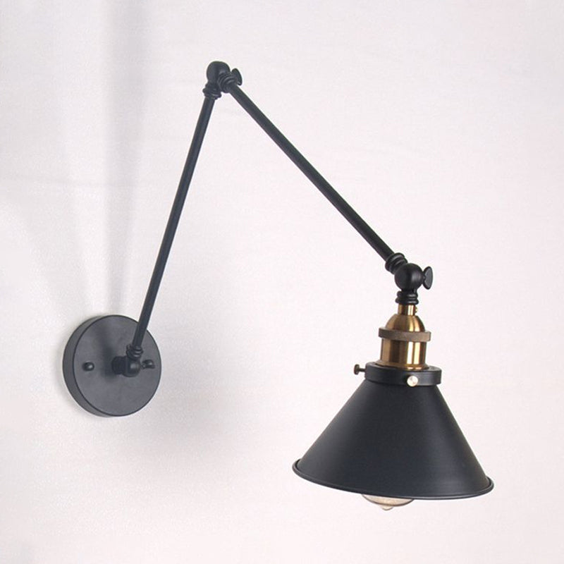 BowLift | 1 Light Adjustable Wall Lamp with Cone Shade Metal Retro Indoor Wall Lamp Light in Black/White