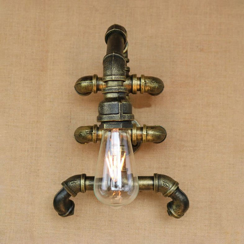 BowLift | Expose Bulb Bathroom Wall Lighting Steampunk Iron 1 Light Antique Brass Wall Lamp with Curved Pipe