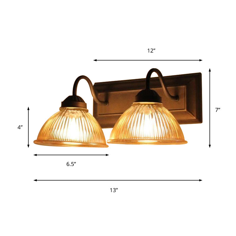 BowLift | 2 Light Dome Wall Lamp Rustic Style Black Clear Prism Glass Wall Lamp for Living Room