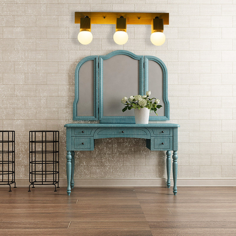 BowLift | 3 Lights Rotatable Wall Lamp Fixture with Open Bulb Wood Modernism Bedroom Vanity Light
