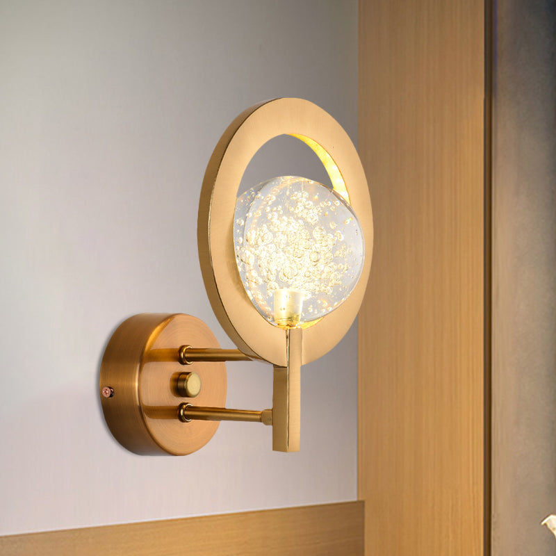 BowLift | Globe Clear Crystal Wall Lamp Modern Style LED Gold Wall Lamp With Ring Frame