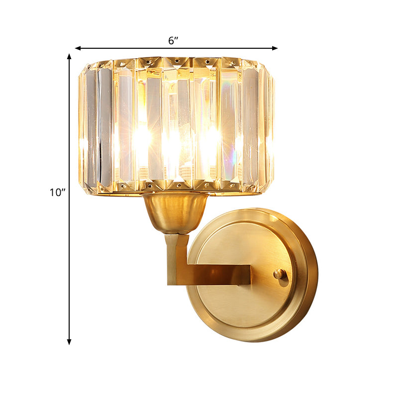 BowLift | Cylindrical Crystal Prism Wall Lamp Postmodern 1 Bulb Nightstand Wall Light Fixture in Brass