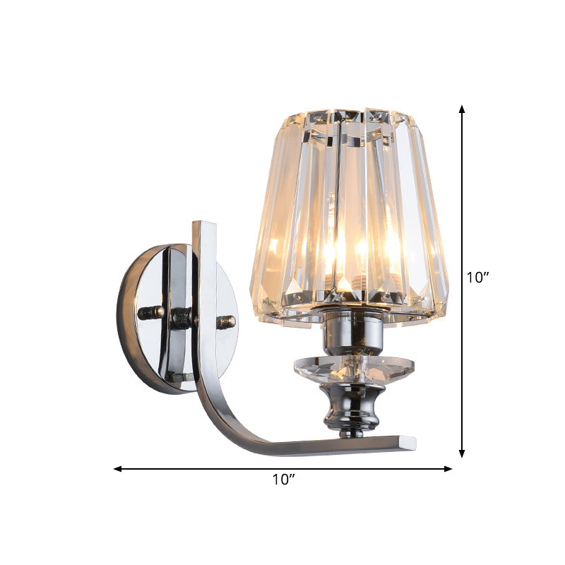 BowLift | 1 Light Bulb Wall Mount Lamp Modern Living Room Wall Light with Cone/Cylinder Crystal Shade in Chrome