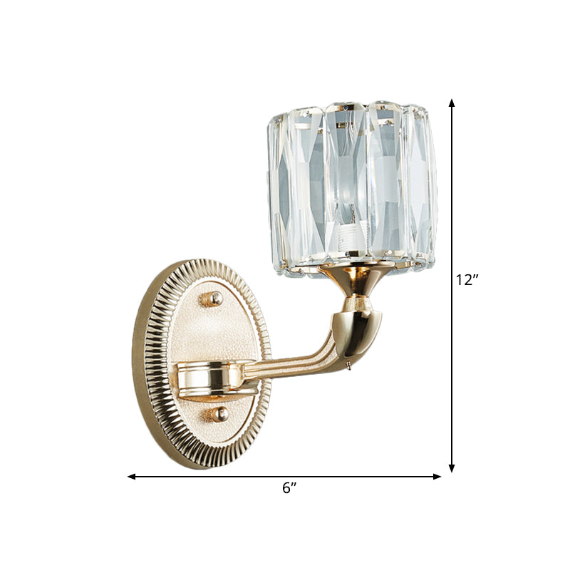 BowLift | 1/2-head bevel cut crystal wall lamp contemporary gold cylinder living room wall mounted light
