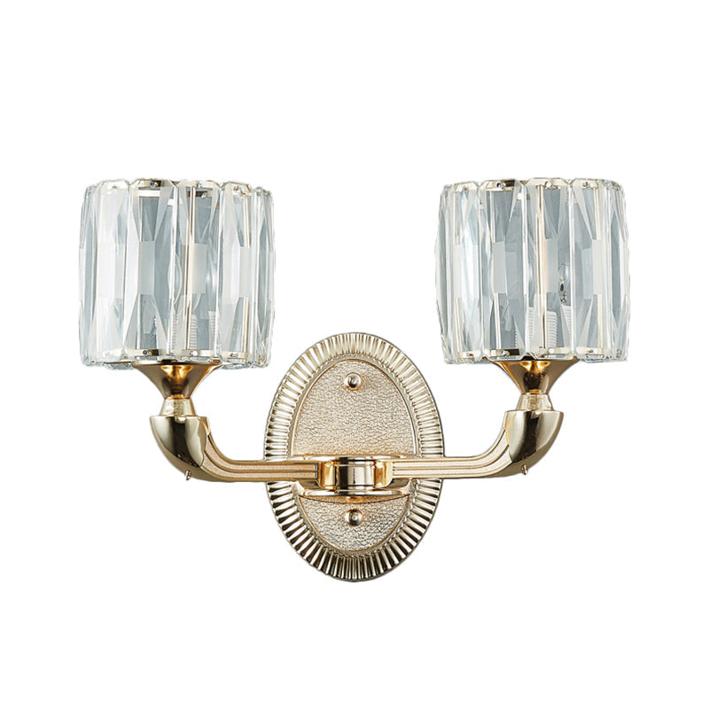 BowLift | 1/2-head bevel cut crystal wall lamp contemporary gold cylinder living room wall mounted light