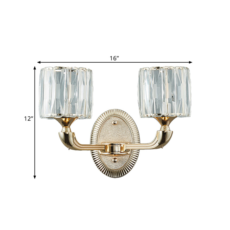 BowLift | 1/2-head bevel cut crystal wall lamp contemporary gold cylinder living room wall mounted light