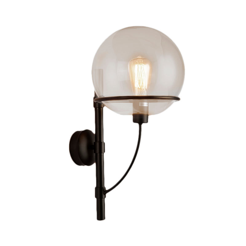 BowLift | 1 Light Globe Wall Lamp Light Fixture Industrial Black Clear Glass Wall Lamp for Coffee Shop