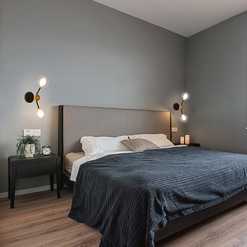 BowLift | 2 Light Bedroom Wall Light with Global Clear Glass Shade Modern Black LED Wall Mounted Light