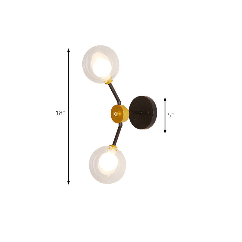 BowLift | 2 Light Bedroom Wall Light with Global Clear Glass Shade Modern Black LED Wall Mounted Light