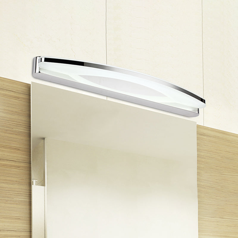 BowLift | Chrome Arc Mirror Light Modernist Stainless Steel 21"/27.5" L LED Wall Light in Warm/White Light with Acrylic Diffuser