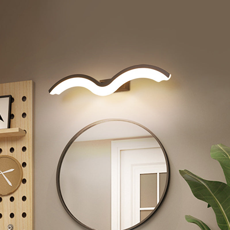 BowLift | Black/White Wavelet LED Wall Lamp Minimalism Metal Mirror Light with Frosted Diffuser, 16"/23.5"/31.5" long