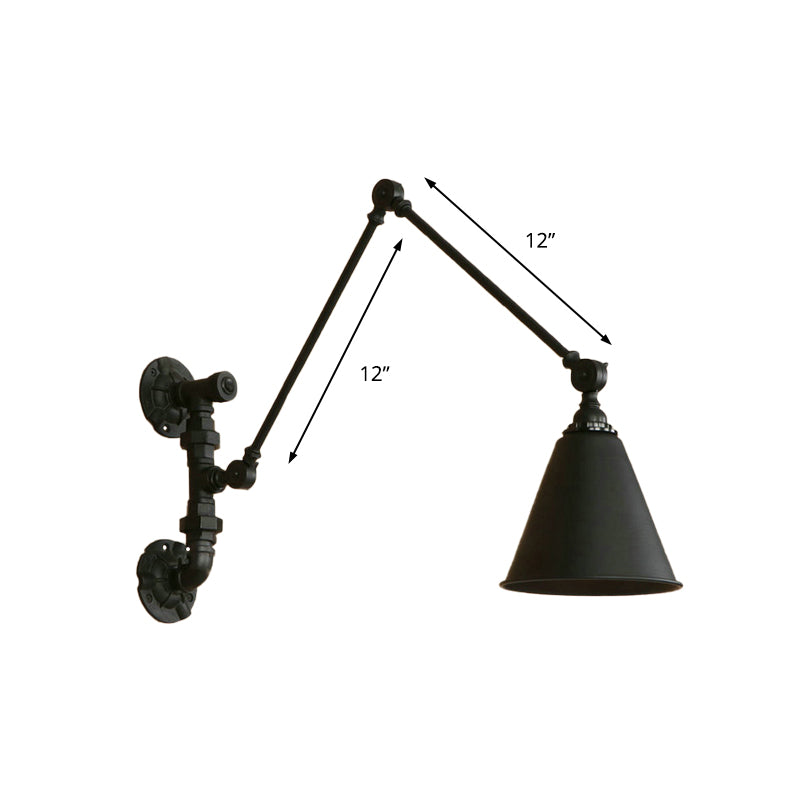BowLift | 1 Bulb Swing Arm Wall Lamp Lighting Industrial Black Metal Wall Mount Light with Cone Shade