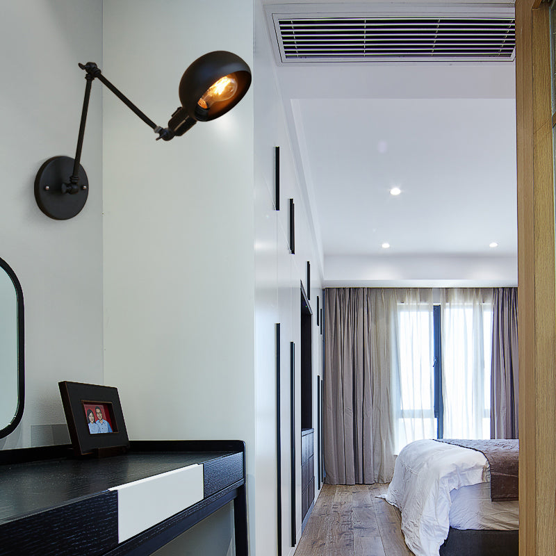 BowLift | 1 Bulb Metal Wall Light Industrial Black Swivel Arm Study Wall Lamp Light with Bowl Shade