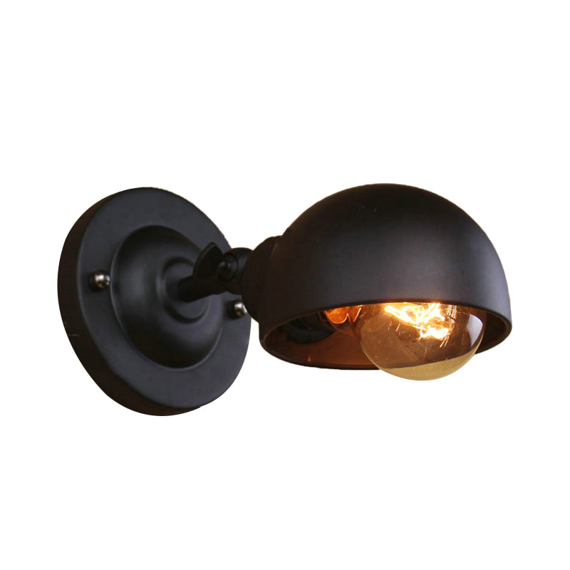 BowLift | 1 head wall-mounted light loft style dome shade metal adjustable wall lamp in black for bedroom