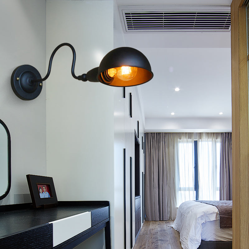 BowLift | 1 head wall-mounted light loft style dome shade metal adjustable wall lamp in black for bedroom