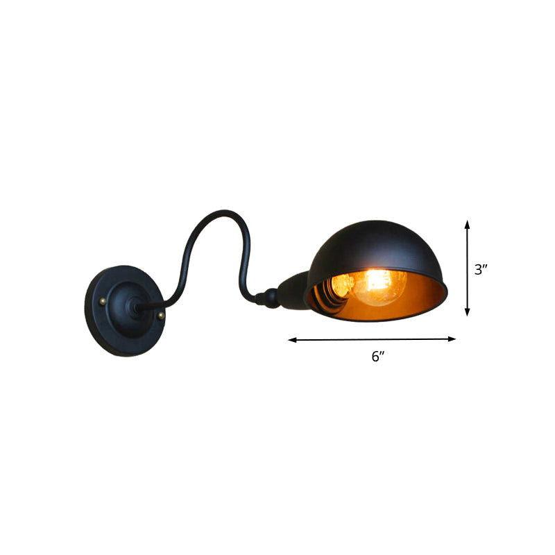 BowLift | 1 head wall-mounted light loft style dome shade metal adjustable wall lamp in black for bedroom
