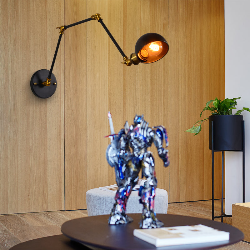 BowLift | 1 head wall-mounted light loft style dome shade metal adjustable wall lamp in black for bedroom