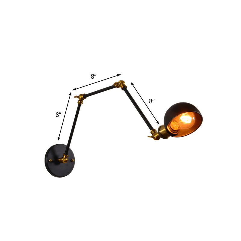 BowLift | 1 head wall-mounted light loft style dome shade metal adjustable wall lamp in black for bedroom