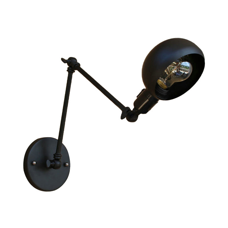 BowLift | 1 head wall-mounted light loft style dome shade metal adjustable wall lamp in black for bedroom
