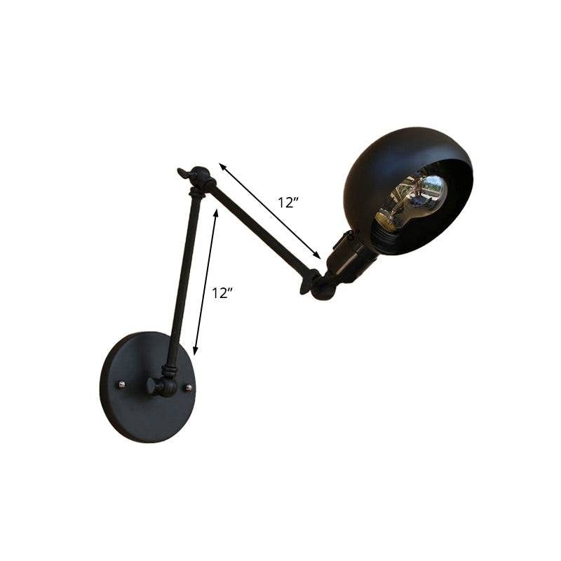 BowLift | 1 head wall-mounted light loft style dome shade metal adjustable wall lamp in black for bedroom