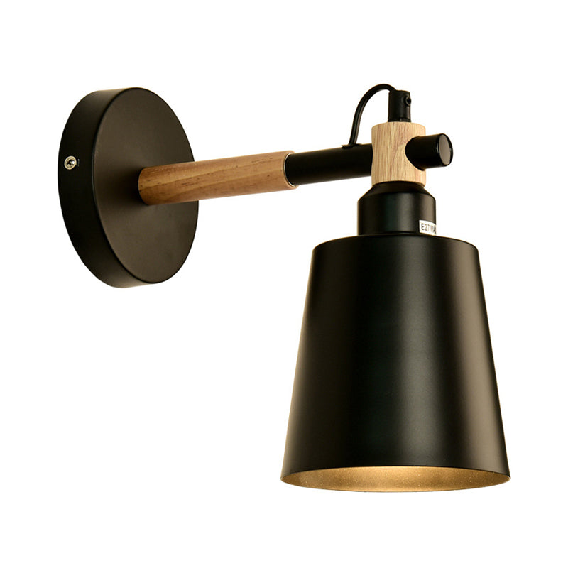 BowLift | 1 Light cylindrical wall lamp fixture in modernist style Black metal wall lamp with wood connection for the bedroom