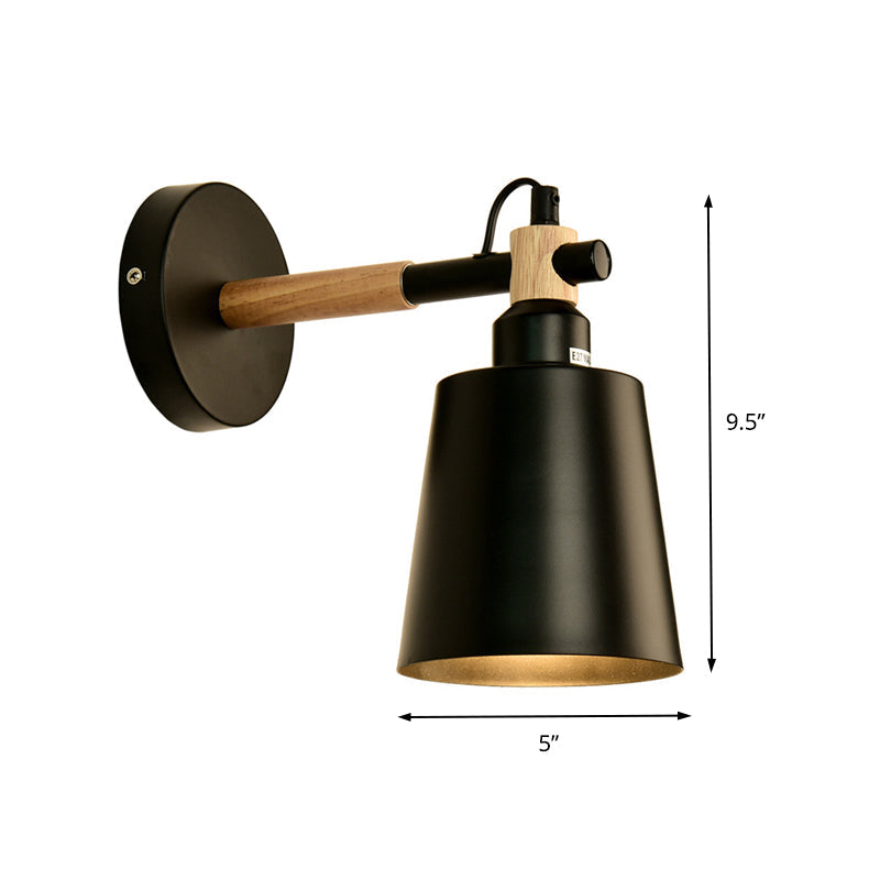 BowLift | 1 Light cylindrical wall lamp fixture in modernist style Black metal wall lamp with wood connection for the bedroom