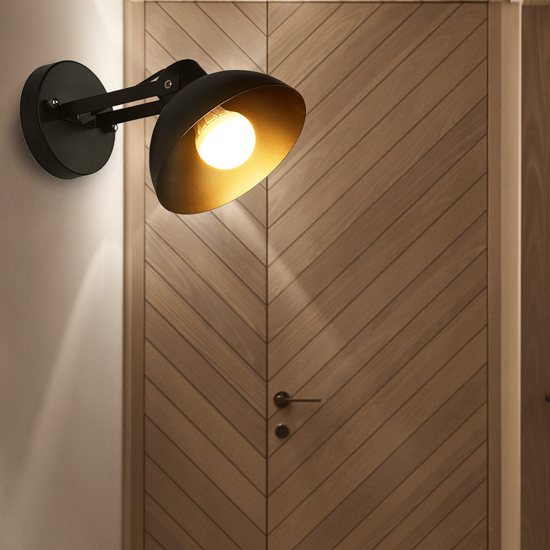 BowLift | 1 Head Wall Light Fixture with Dome Shade Metal Industrial Style Indoor Wall Lamp in Black