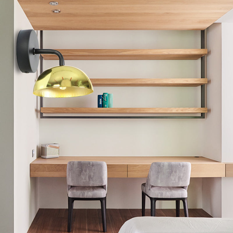 BowLift | 1 Light Wall Lamp Industrial Dome Shade Metal Down Wall Light with Curved Arm in Black/Bronze for Bedroom