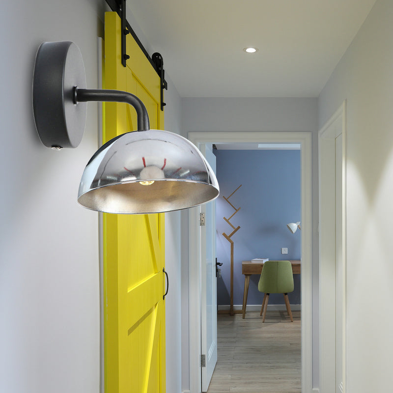 BowLift | 1 Light Wall Lamp Industrial Dome Shade Metal Down Wall Light with Curved Arm in Black/Bronze for Bedroom