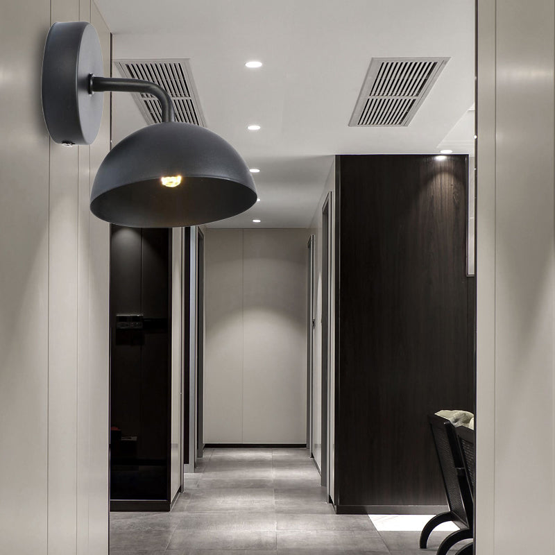 BowLift | 1 Light Wall Lamp Industrial Dome Shade Metal Down Wall Light with Curved Arm in Black/Bronze for Bedroom