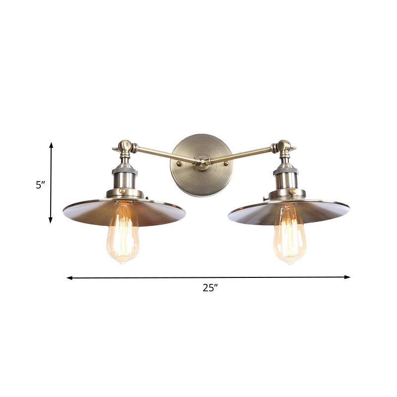 BowLift | 2 Lamps Flat Shade Wall Lighting Industrial Style Brass/Rust Metal Wall Mounted Light for Hallway