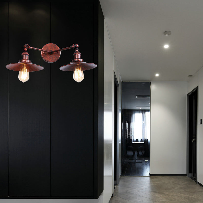 BowLift | 2 Lamps Flat Shade Wall Lighting Industrial Style Brass/Rust Metal Wall Mounted Light for Hallway
