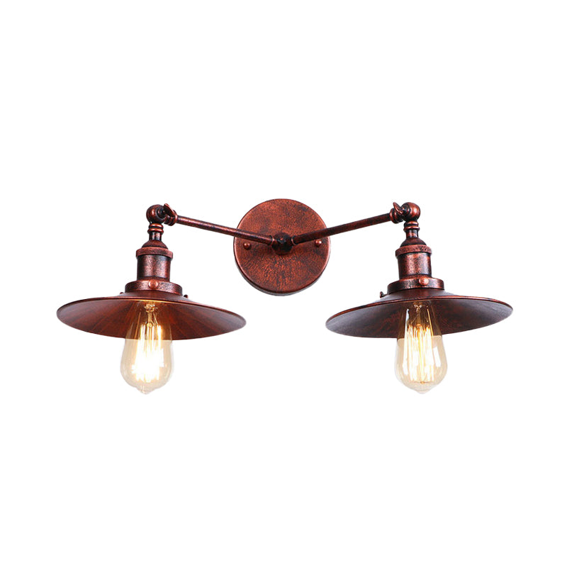 BowLift | 2 Lamps Flat Shade Wall Lighting Industrial Style Brass/Rust Metal Wall Mounted Light for Hallway