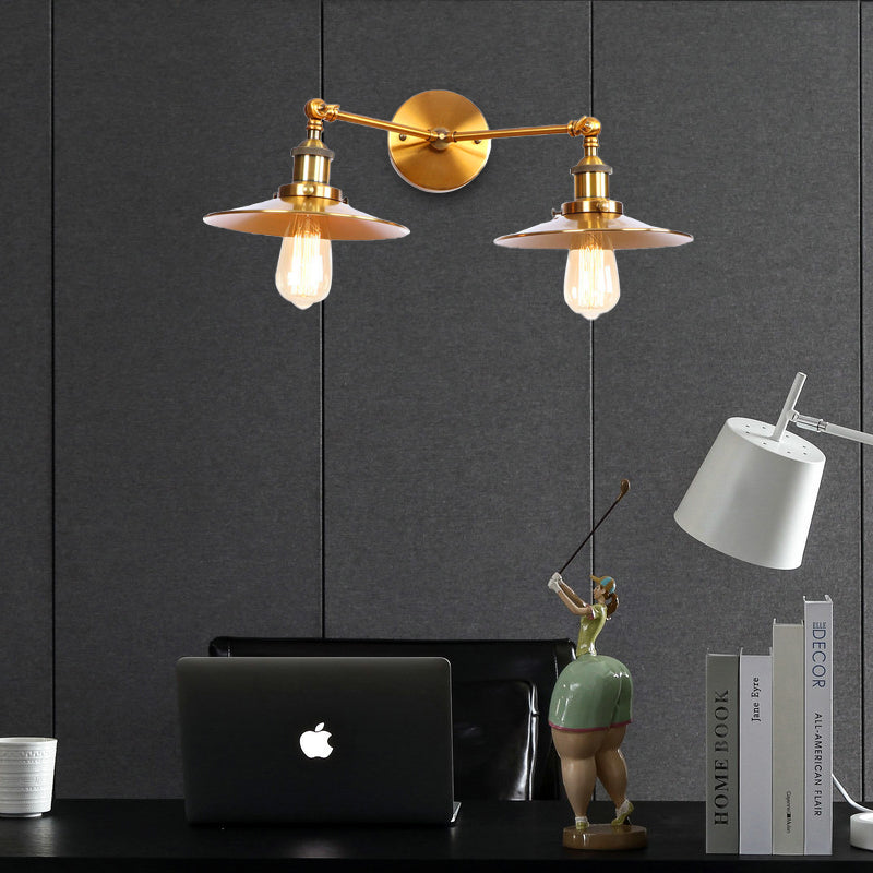 BowLift | 2 Lamps Flat Shade Wall Lighting Industrial Style Brass/Rust Metal Wall Mounted Light for Hallway